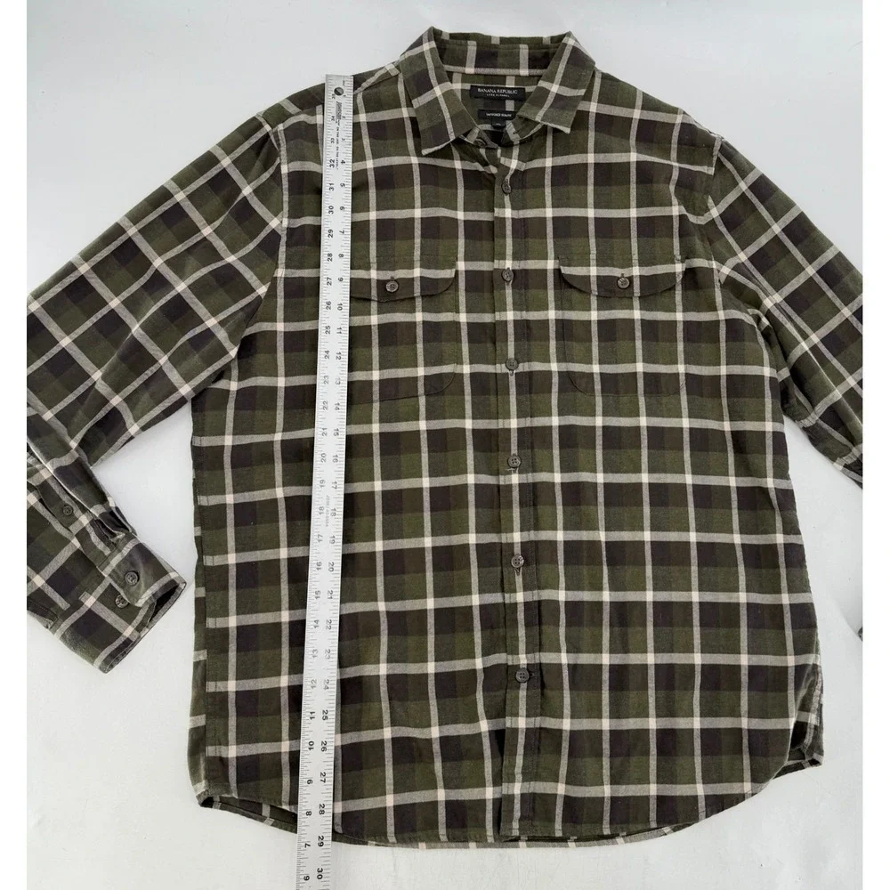 Banana Republic‎ Luxe Flannel Untucked Slim Fit Plaid Button Down Shirt XL